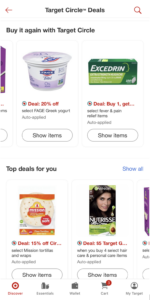 Target Circle deals for previous purchased items